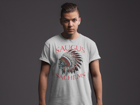 Saugus Sachem Skull Ash Gray T-Shirt - Adult Sizes - FRONT PRINT ONLY