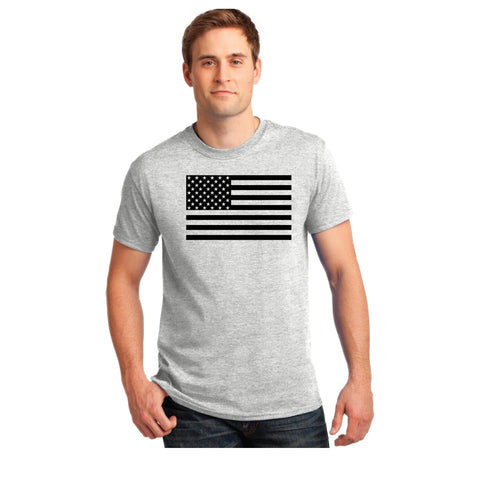 American Flag - 1 color print - Adult Ash Gray Tshirt