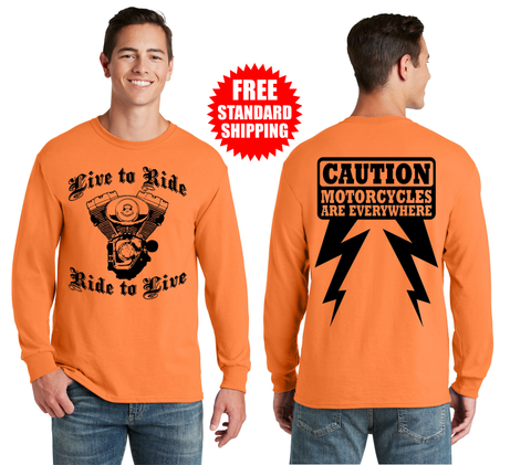 Live To Ride - Ride To Live - Bright Orange Long Sleeve T-shirt