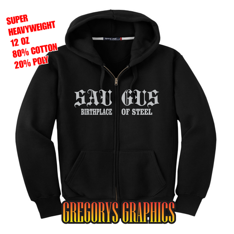 Saugus - Birthplace of Steel - Heavyweight Black Hoodie (FRONT IMAGE ONLY)