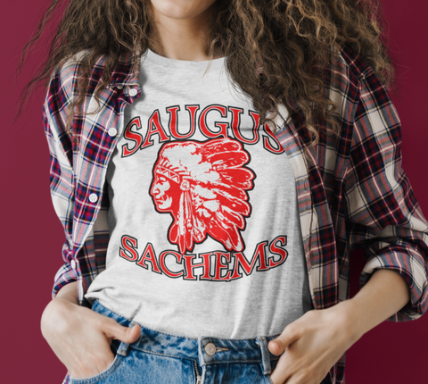 Saugus Sachem - 2 COLOR -  Ash Gray T-Shirt - Adult Sizes - FRONT PRINT ONLY