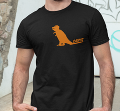 Saugus Orange Dinosaur - Black Adult T-shirt