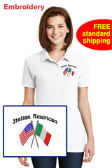 Italian American with Flags - Embroidered - White Ladies Polo Shirt