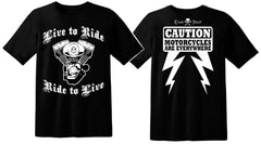 Live To Ride - Ride To Live - Black Short Sleeve T-shirt - Club Skull Clothing