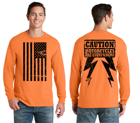 Motorcycles are Everywhere - Distressed Flag - Bright Orange Long Sleeve T-shirt