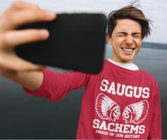 Saugus Sachem - Proud of Our History Red Long Sleeve T-shirt  (FRONT PRINT ONLY)