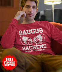 Saugus Sachem - Proud of Our History Red Long Sleeve T-shirt  (FRONT PRINT ONLY)