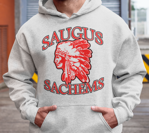 Saugus Sachem - 2 Color Design - ASH GRAY Hoodie - Adult Sizes