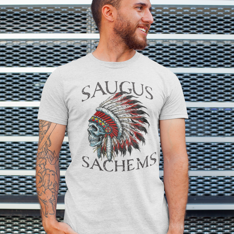 Saugus Sachem Skull Ash Gray T-Shirt - Adult Sizes - FRONT PRINT ONLY