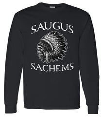 Saugus Sachem - Saugus Sachems Skull - Long Sleeve Black T-shirt  (FRONT PRINT ONLY)