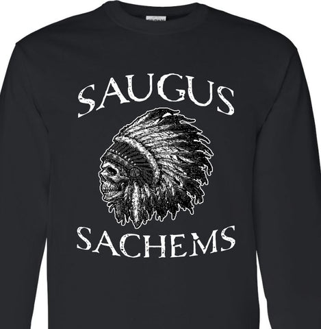 Saugus Sachem - Saugus Sachems Skull - Long Sleeve Black T-shirt  (FRONT PRINT ONLY)