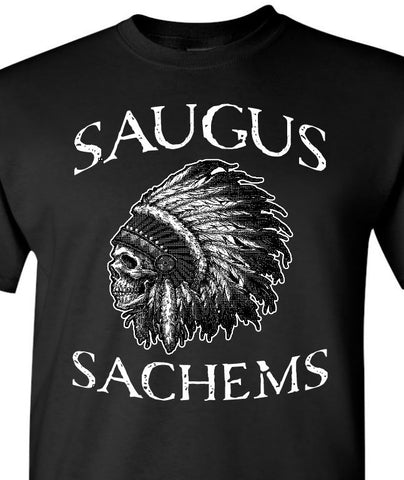 Saugus Sachems Skull -  BLACK T-SHIRT - 1 color front print