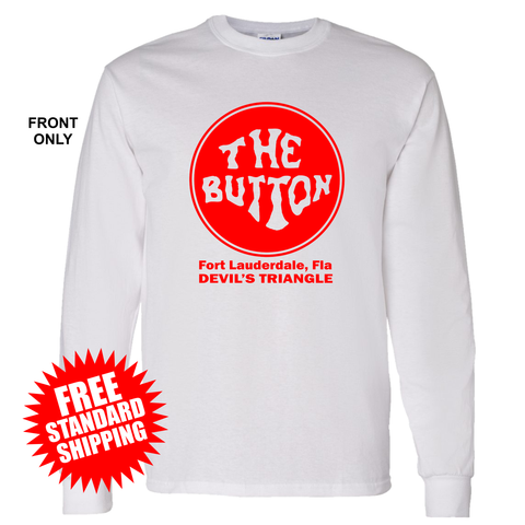 Button on the Beach White T-Shirt (FRONT PRINT ONLY) - 100% Cotton - Long Sleeve